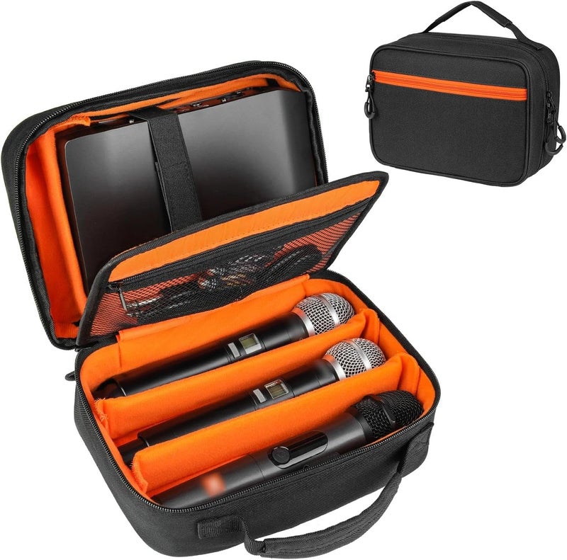 MRINCA 3 Slots Microphone Case for Wireless Microphones, Carrying Bag with Padded Interior for Mics Up to 9.4" (Must Lay Flat), Max Height 6.7", Compact Storage Organizer for Receiver & Accessories - Image 1